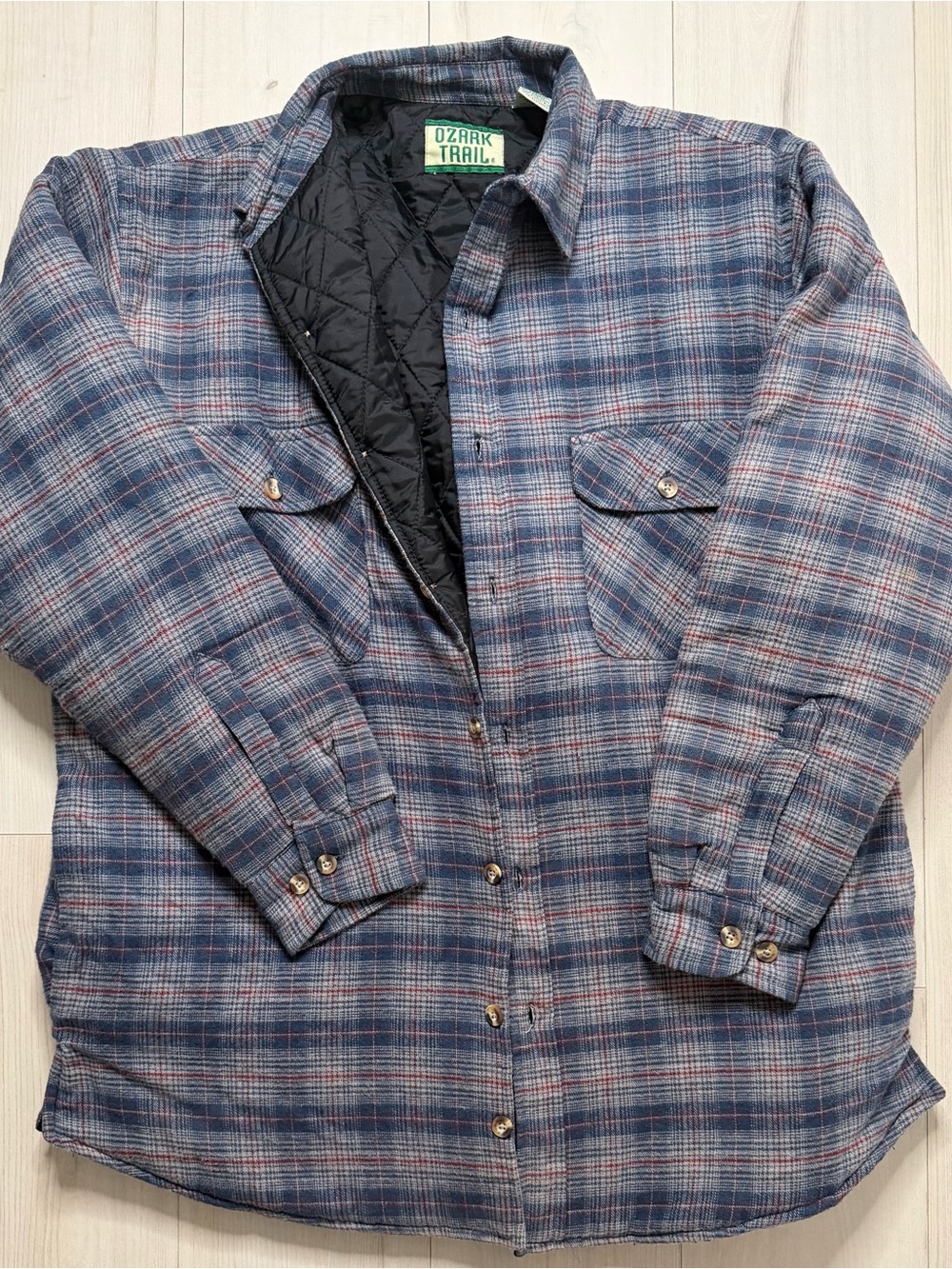 Ozark Trail Blue and Gray Plaid Quilted-Lined Shirt Jacket